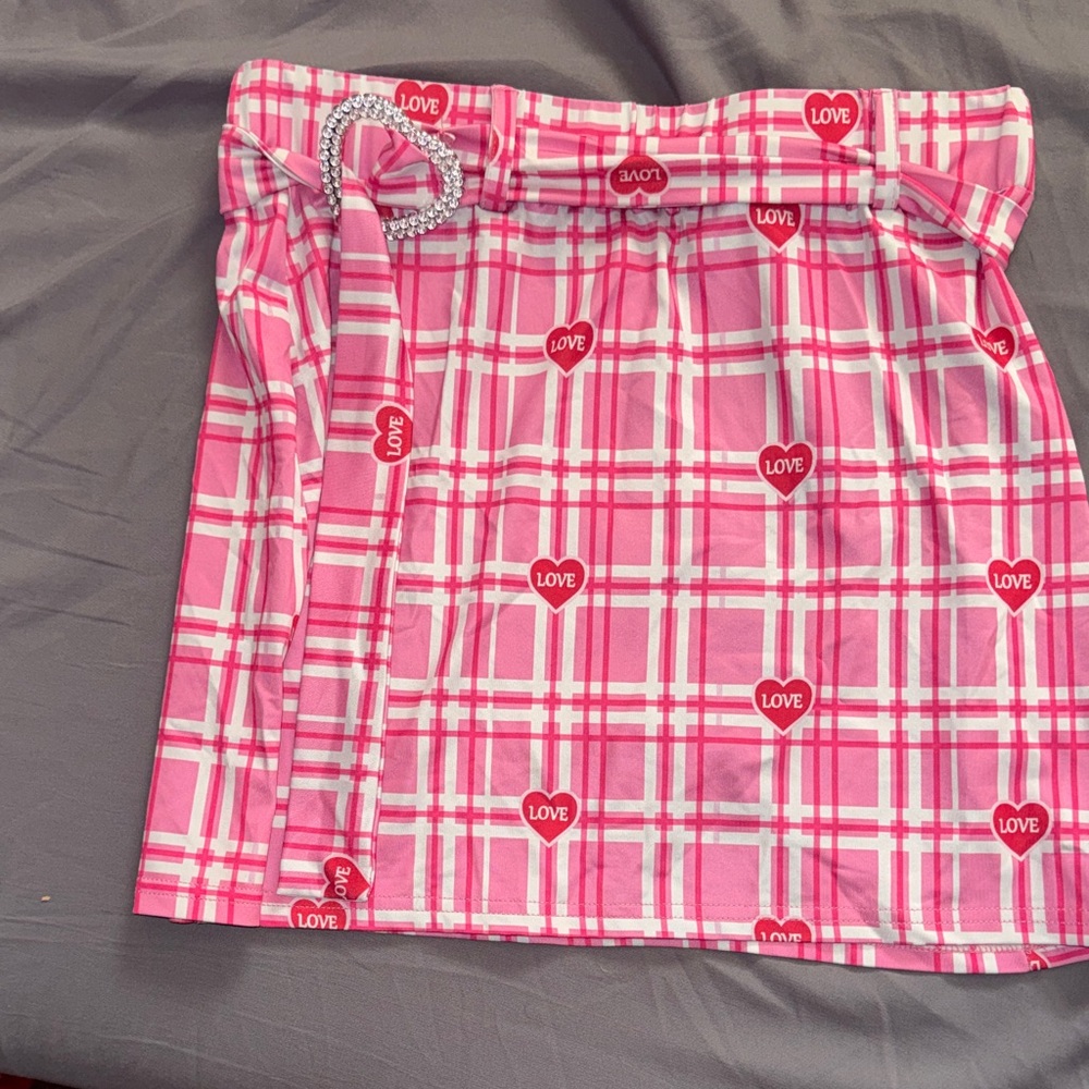 SHEIN Pink Love Plaid Mini Skirt